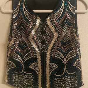 Sequin Embellished Black and Gold Women's Top